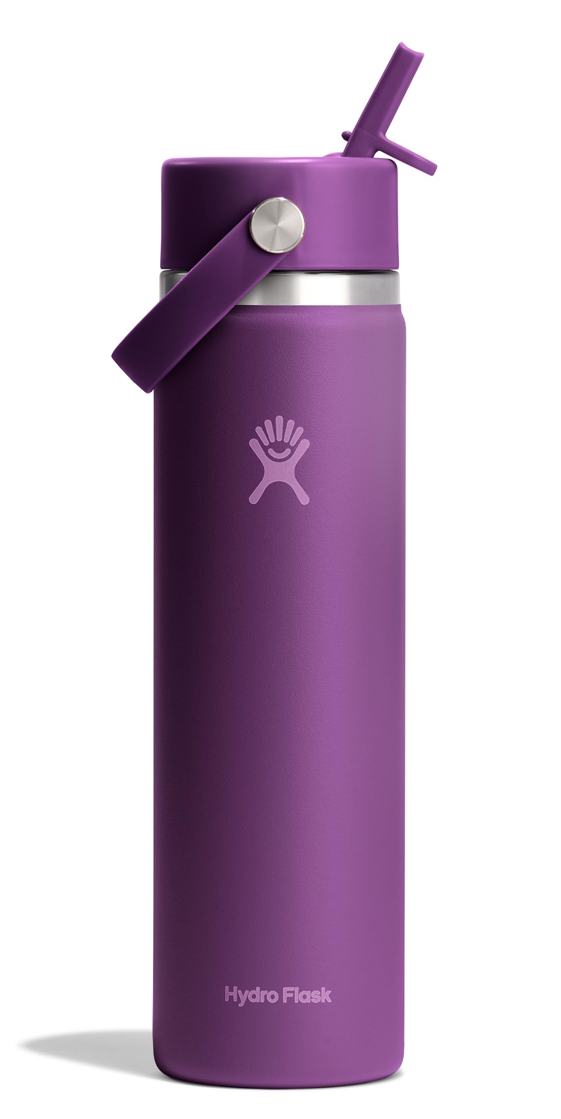 Hydro Flask Water Bottle - Insulated Stainless Steel - Wide Mouth Flex Straw Lid, Non Spill, Leakproof and Refillable in 24 Oz Beachplum Purple