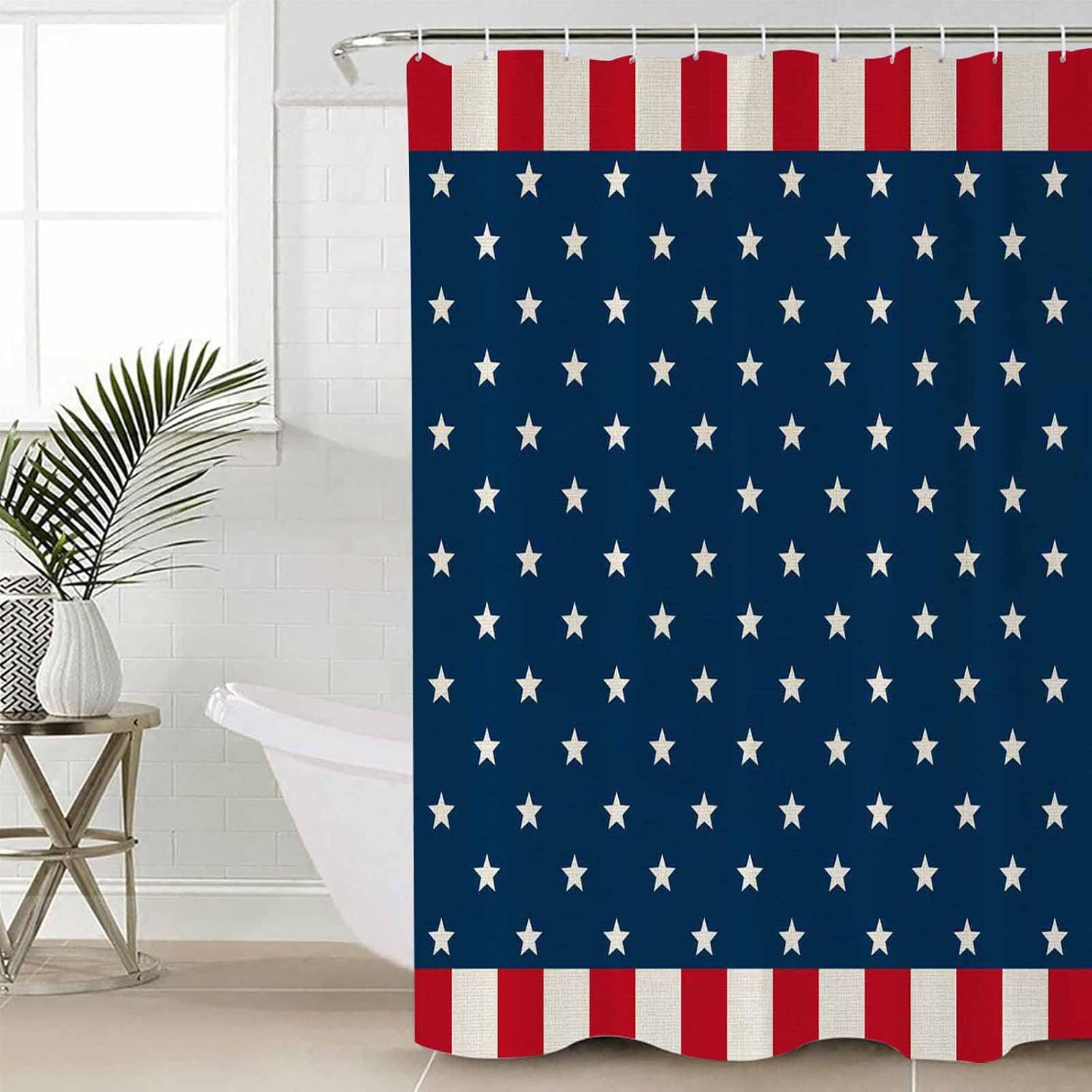 ALAGEO 4th of July Shower Curtain Red Stripes American Flag Patriotic Shower Curtains for Bathroom Decor Independence Day Patriotic Stars Bath Curtains Sets with Hooks Waterproof Extra Long 72" x 84"