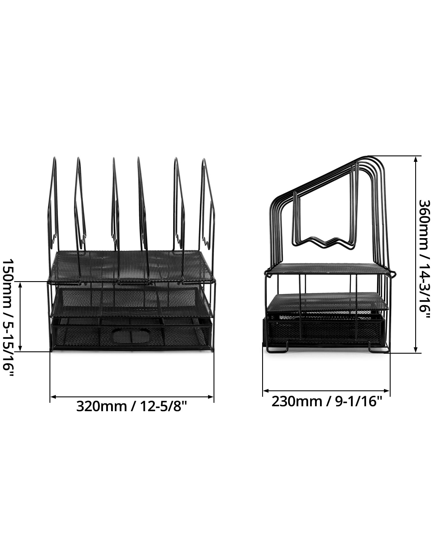 QWORK® Mesh Schreibtisch Organizer, mit schublade und 6 vertikaler ständer, büro Organizer, schwarz