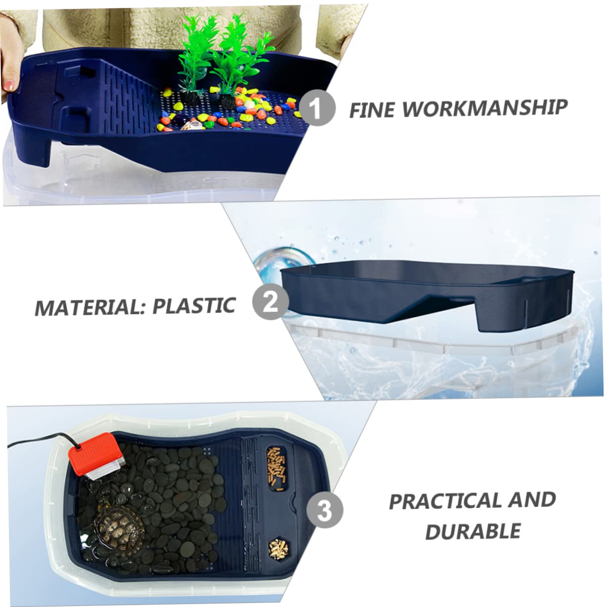 ibasenice Tanque para Tortugas de Agua Plataforma Doble de Plástico Azul, Resistente al Desgaste y Fácil Limpieza, Adecuado para Hibernación y Puesta de Huevos