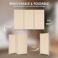 Vista 5 de RANTILA 3 Panel Room Divider, 6 Ft Tall Folding Privacy Screen Freestanding Room Partition Wall Dividers, 102''W x 20''D x 71''H, Beige
