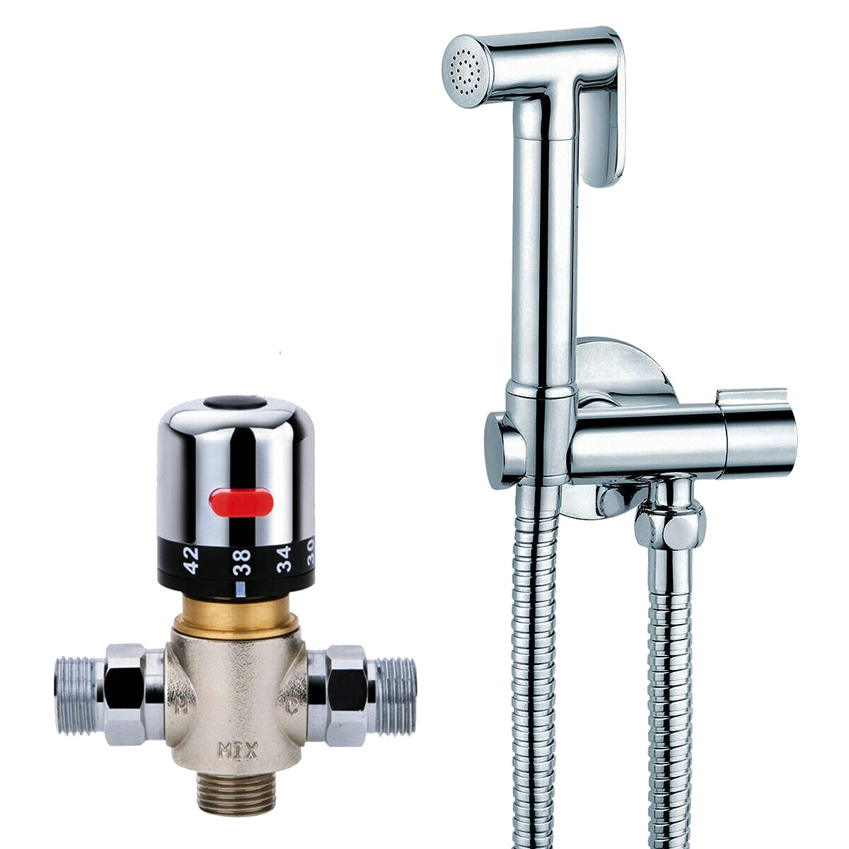 Hygrad Chrome Hygrad® Bidet Shattaf Douche Spray Multi Use Hygienic Toilet Shower Thermostatic Mixer Valve Handheld Muslim Bidet Kit With Thermostatic Valve
