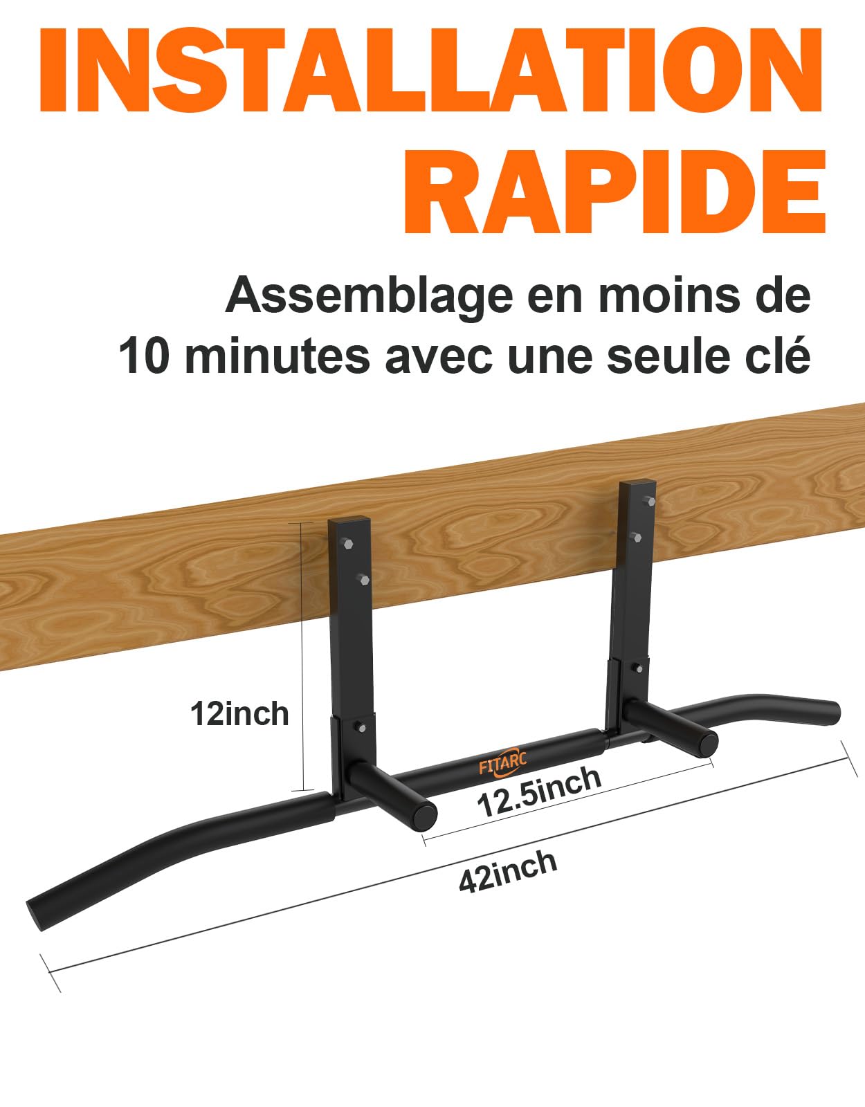 Fitarc Barre de traction pour solive - Barre de traction - Support plafond - Robuste - Pour entraînement à domicile - 106,7 cm de large - En attente de brevet