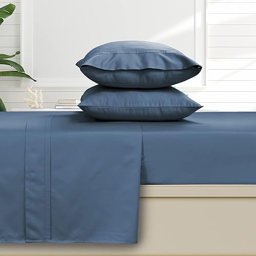 Tribeca Living Juego de sábanas y fundas de almohada de satén de algodón egipcio suave, bolsillo profundo, 500 hilos, ropa de cama de lujo de 6