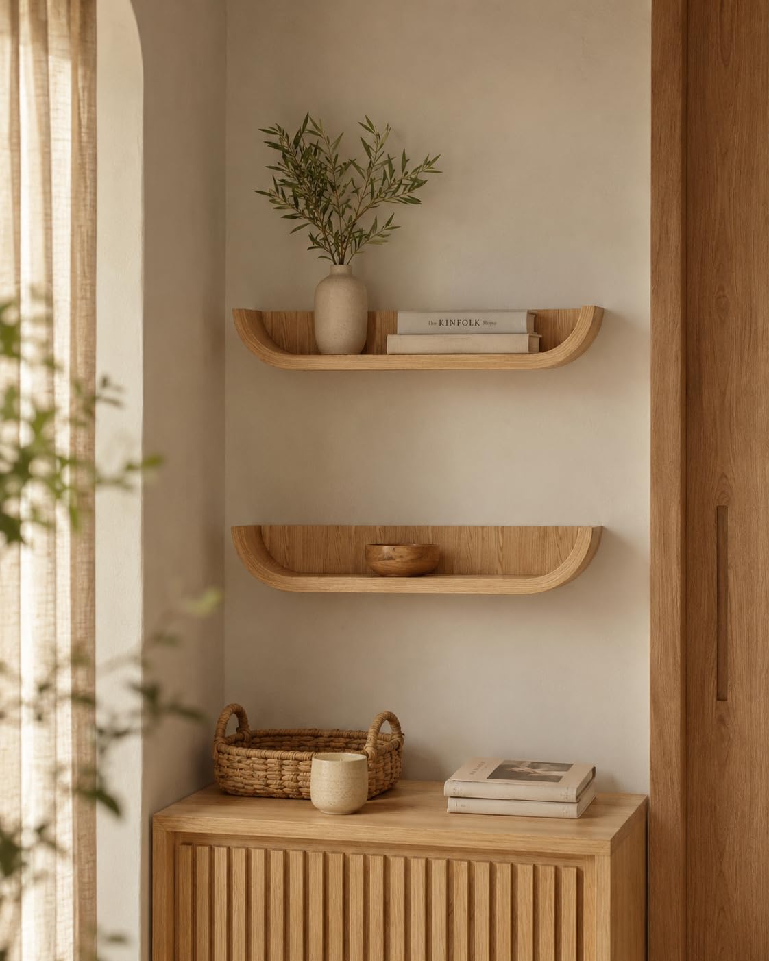 Set de 2 Estanterias de Pared Madera Maciza Pino, Baldas Flotantes Pared 60x20x12cm Diseño U, Estanteria Libros y Decoracion Pared para Salon, Dormitorio Niños o Baño
