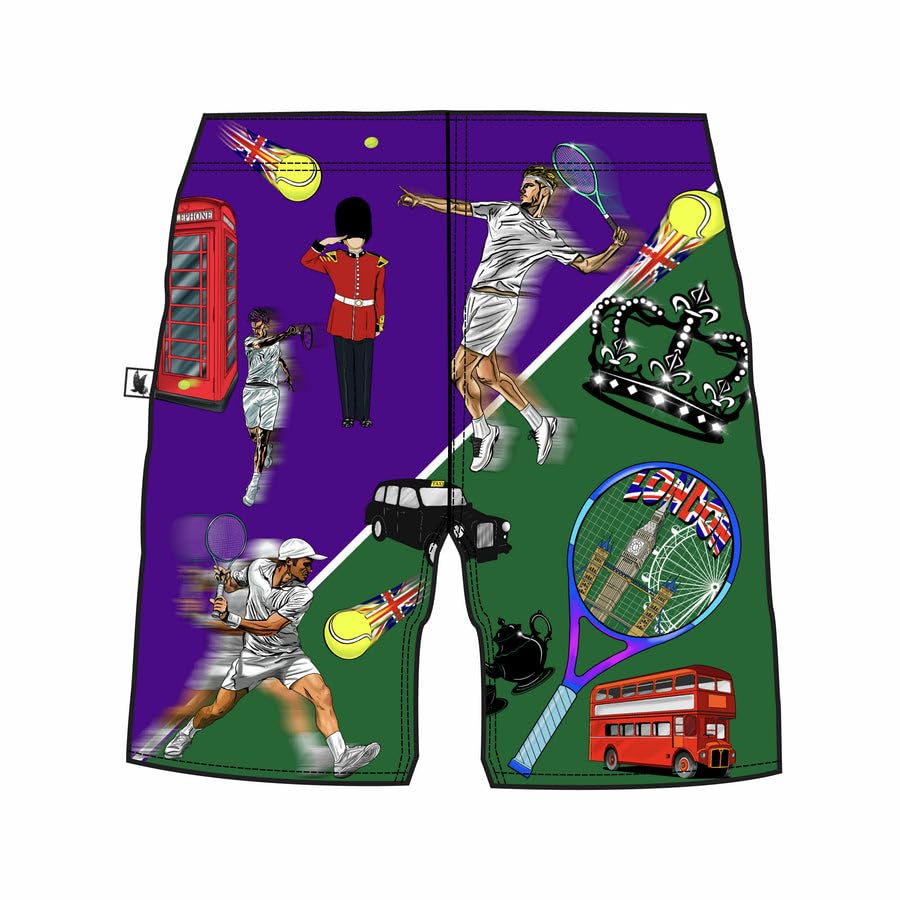 Flow Society London Tennis Mens Athletic Shorts - Mens Tennis Shorts - Gym Shorts - Sports Shorts - Activewear - Patterned Multi