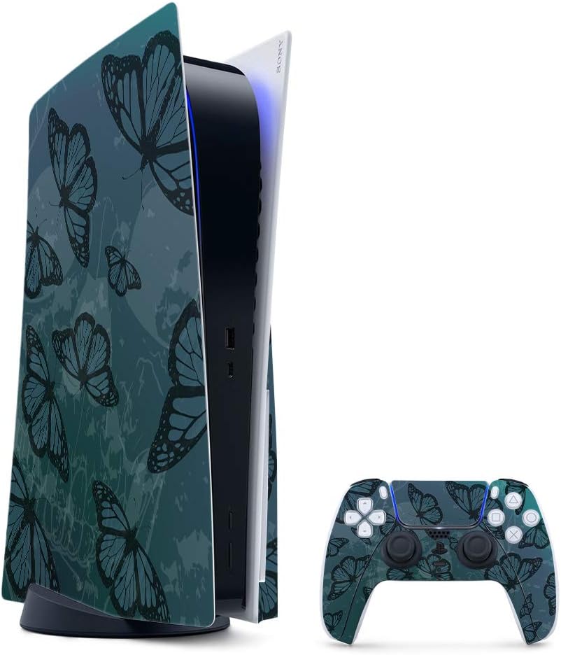 MightySkins Gaming Skin for PS5 / Playstation 5 Bundle - Dark Butterfly | Protective Viny wrap | Easy to Apply and Change Style | Made in The USA