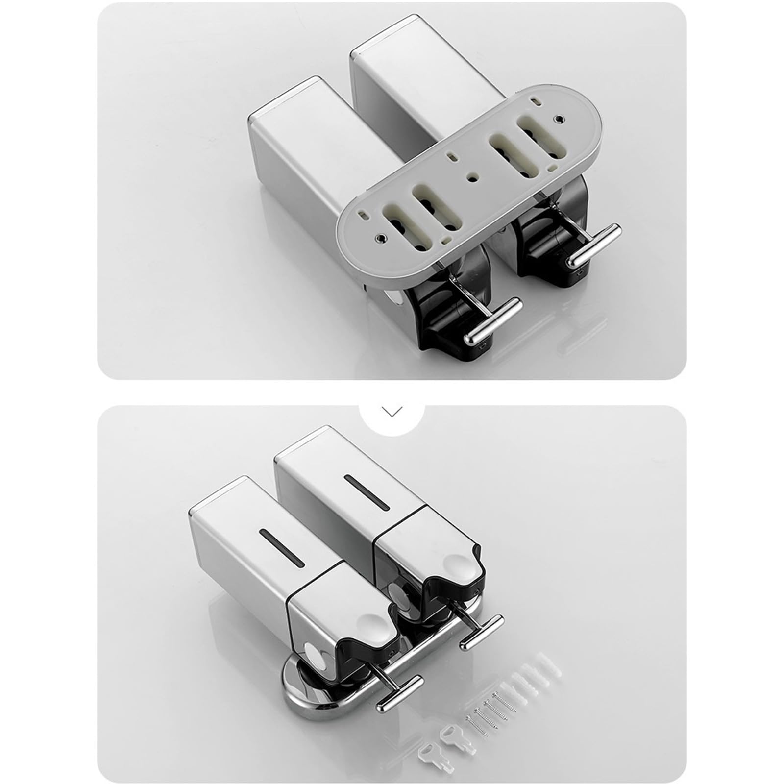 Dispenser di sapone liquido montato a parete, pressato a mano, contenitore per gel doccia singolo/doppio, cucina, bagno, bottiglia di hotel, dispenser di sapone liquido per bagno