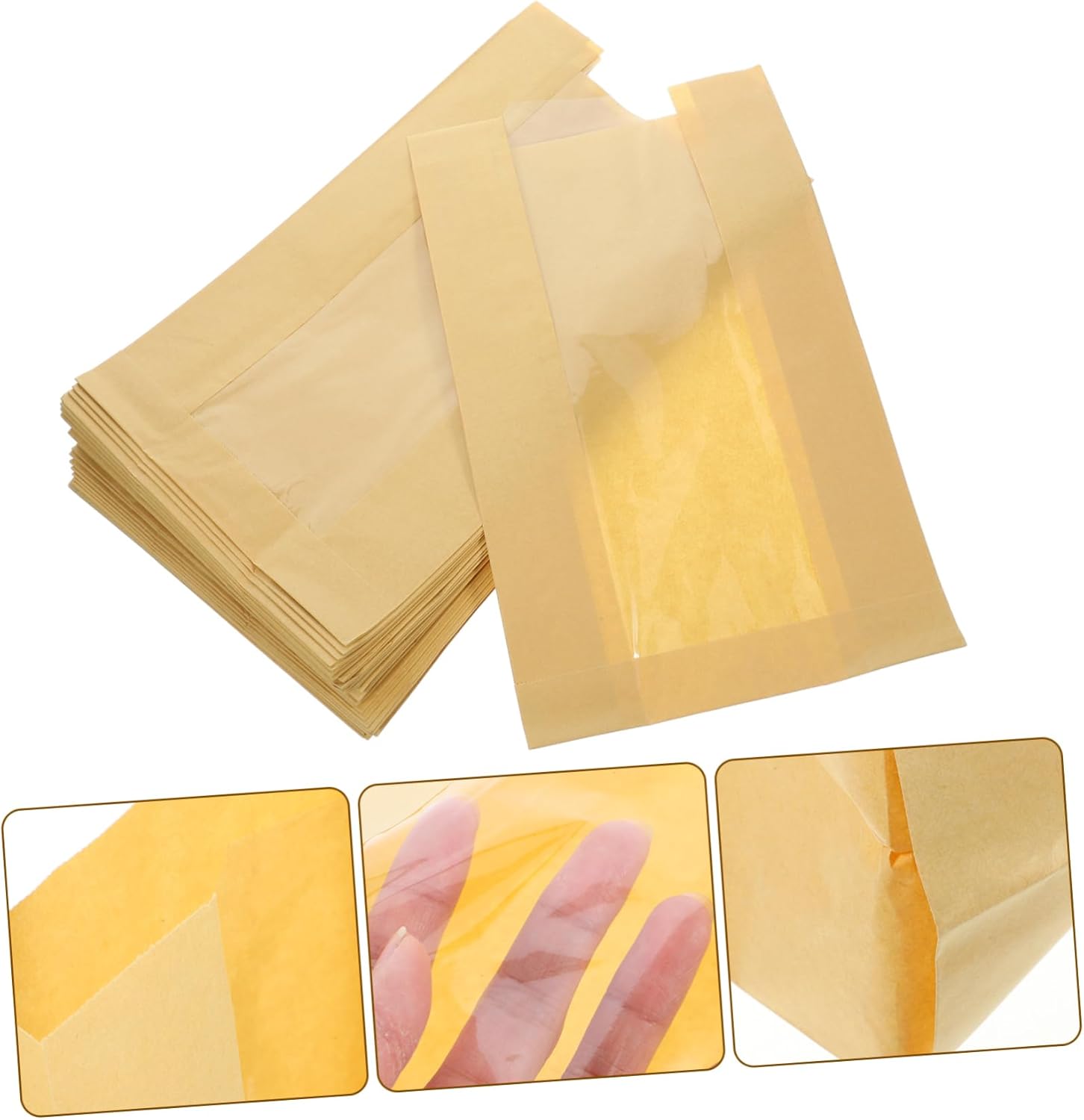 100pcs Kraft Paper Bread Packaging Bag Window Bread Sack Reusable Sandwich Bags Homemade