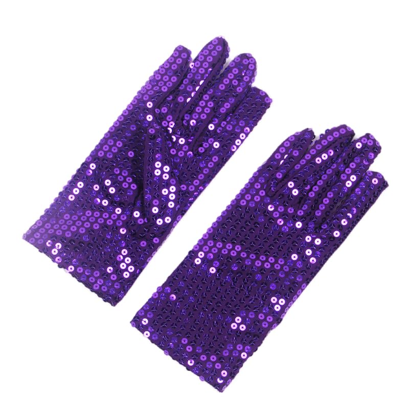 Generic Sequin Gloves, Stage Performance Fancy Dress Accessory Gloves,Cosplay For MJ shiny punk concert Dance Costume Gloves (Purple, Adult/23cm)