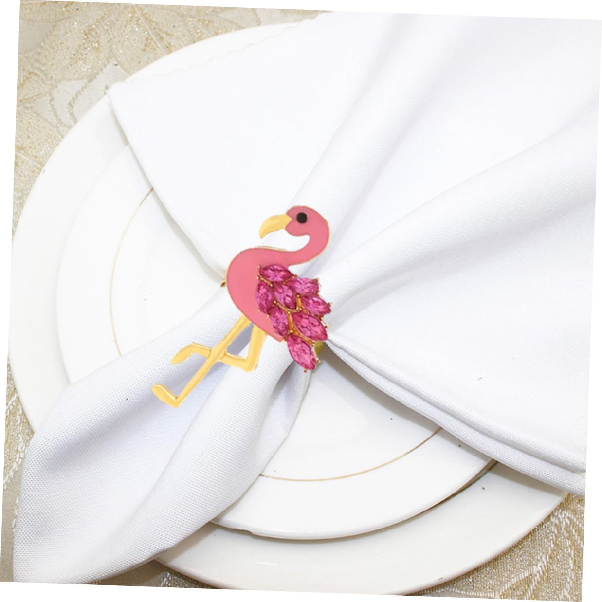 NUOBESTY 4pcs Pink Flamingo Napkin Rings Metal Decorative Animal Napkin Holders for Wedding Party Dining Table Accessories