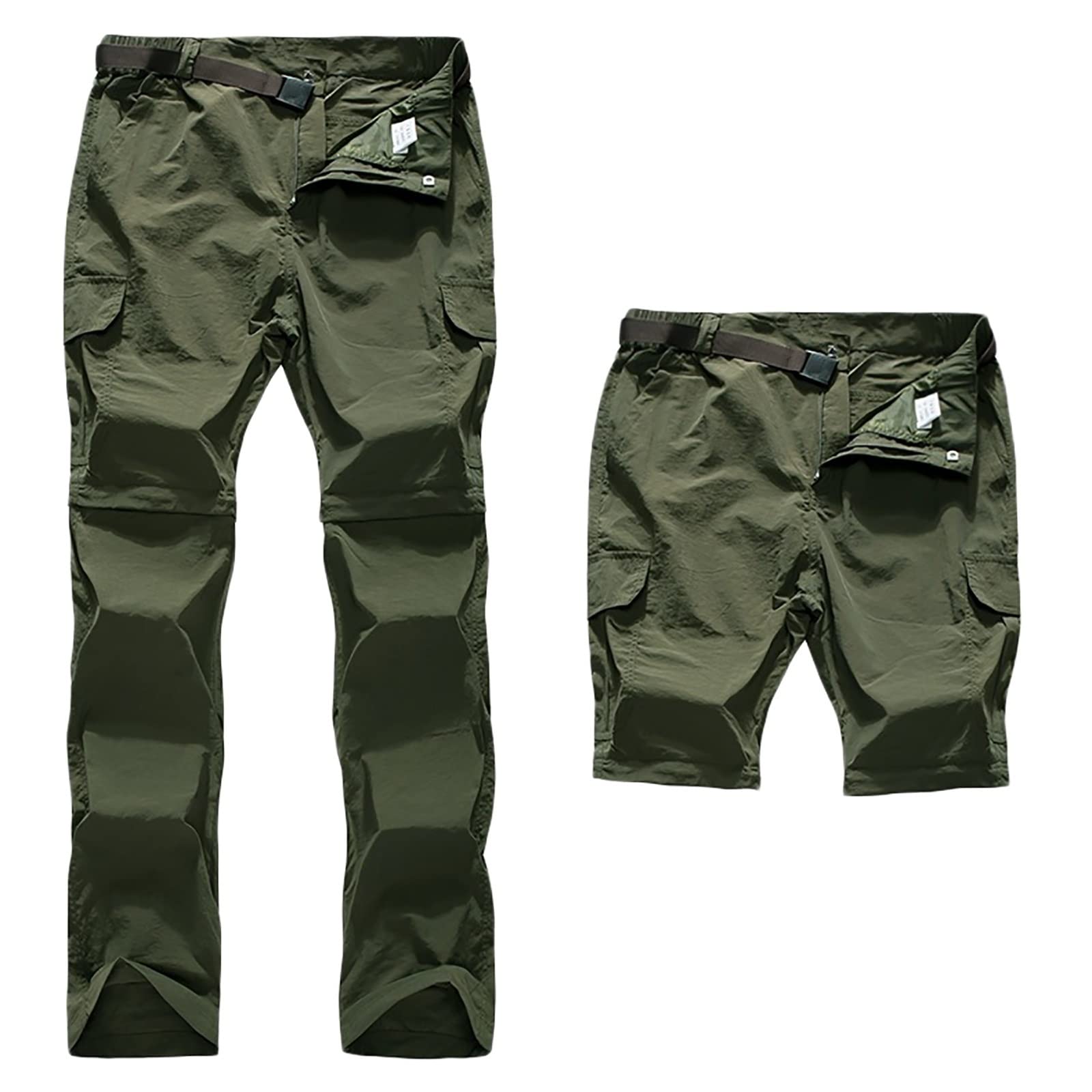 Hombres Pantalones de Senderismo Convertibles Impermeable Zip Off Pantalones de Escalada Secado Rápido (Size:L,Color:Verde)