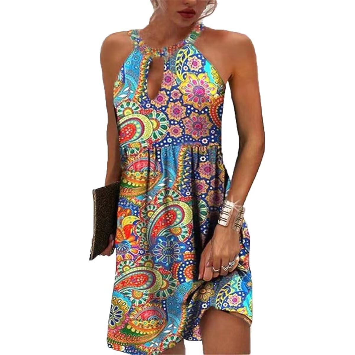 Women Summer Sleeveless Halter Neck Dresses 2026 Casual Floral Print Dress Sun Dresses for Party Beach Vacation
