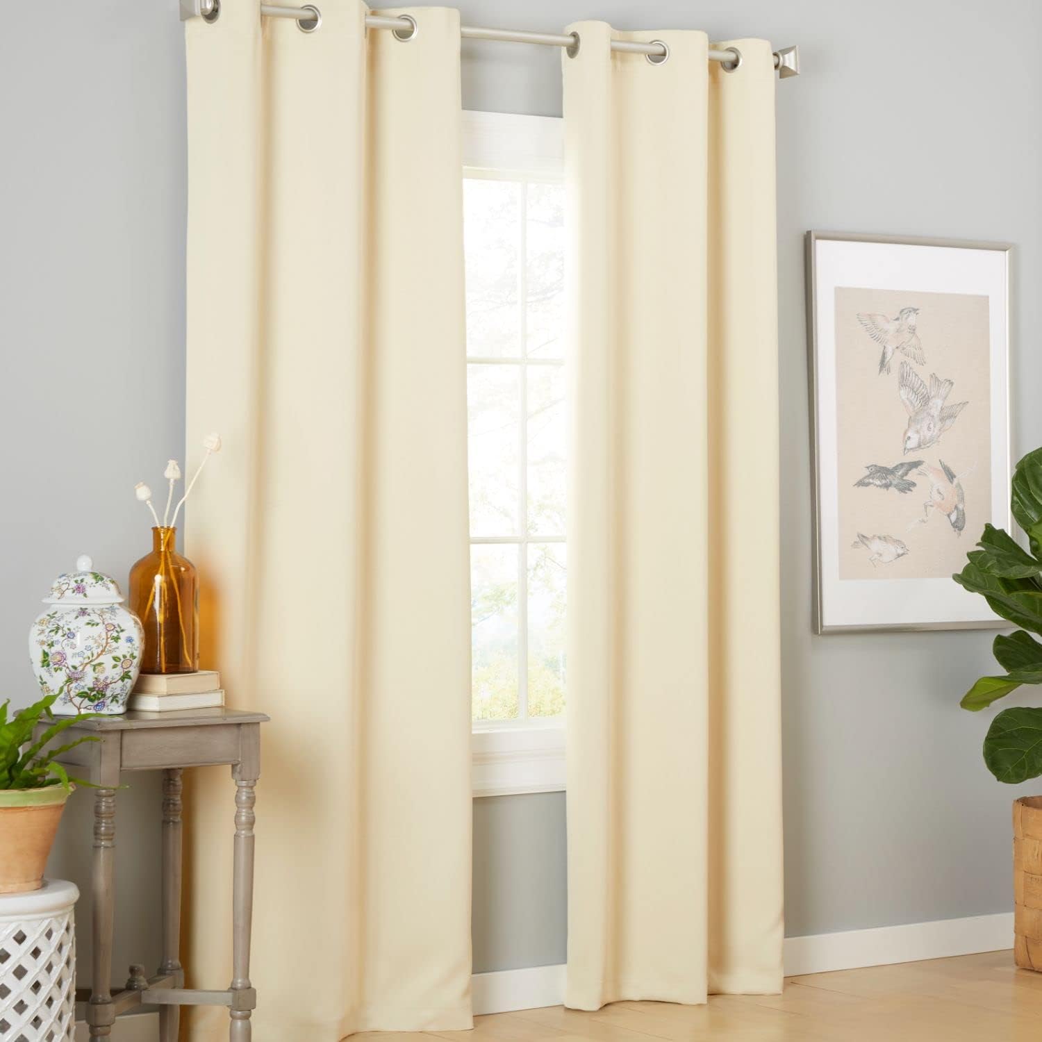 Estate View™ Seville Solid Room Darkening Grommet Top Curtain Panel Pair, 38"x96", Cream