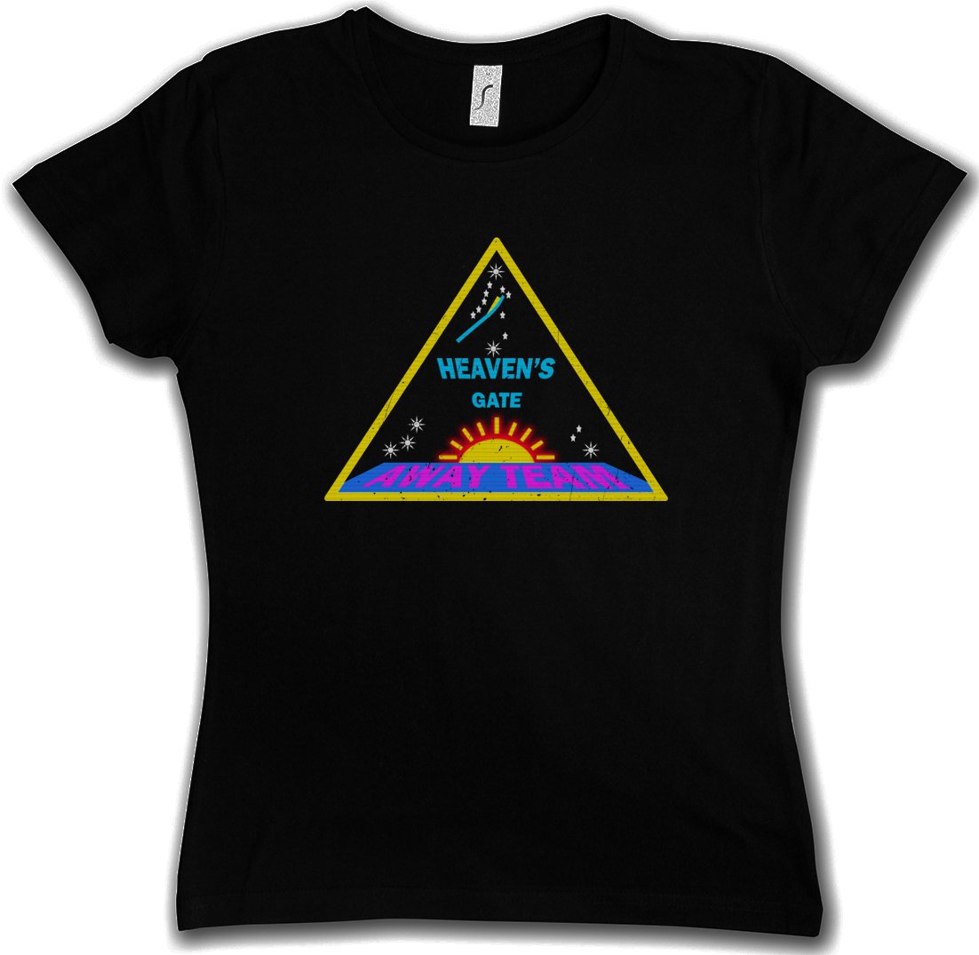 Urban Backwoods Women's Black Heaven`S Gate Away Team T-Shirt - Comet Sekte Sect Community Logo Sign Symbol Marshall Applewhite Bonnie Nettles Ufo Komet Hale-Bopp Suizid Sizes S - 5XL