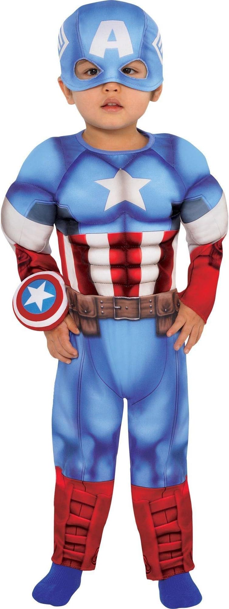 Suit Yourself Captain America Muscle Costume for Babies, Marvel, 12-24 Months, Includes Padded Jumpsuit, Hat, Wristlet