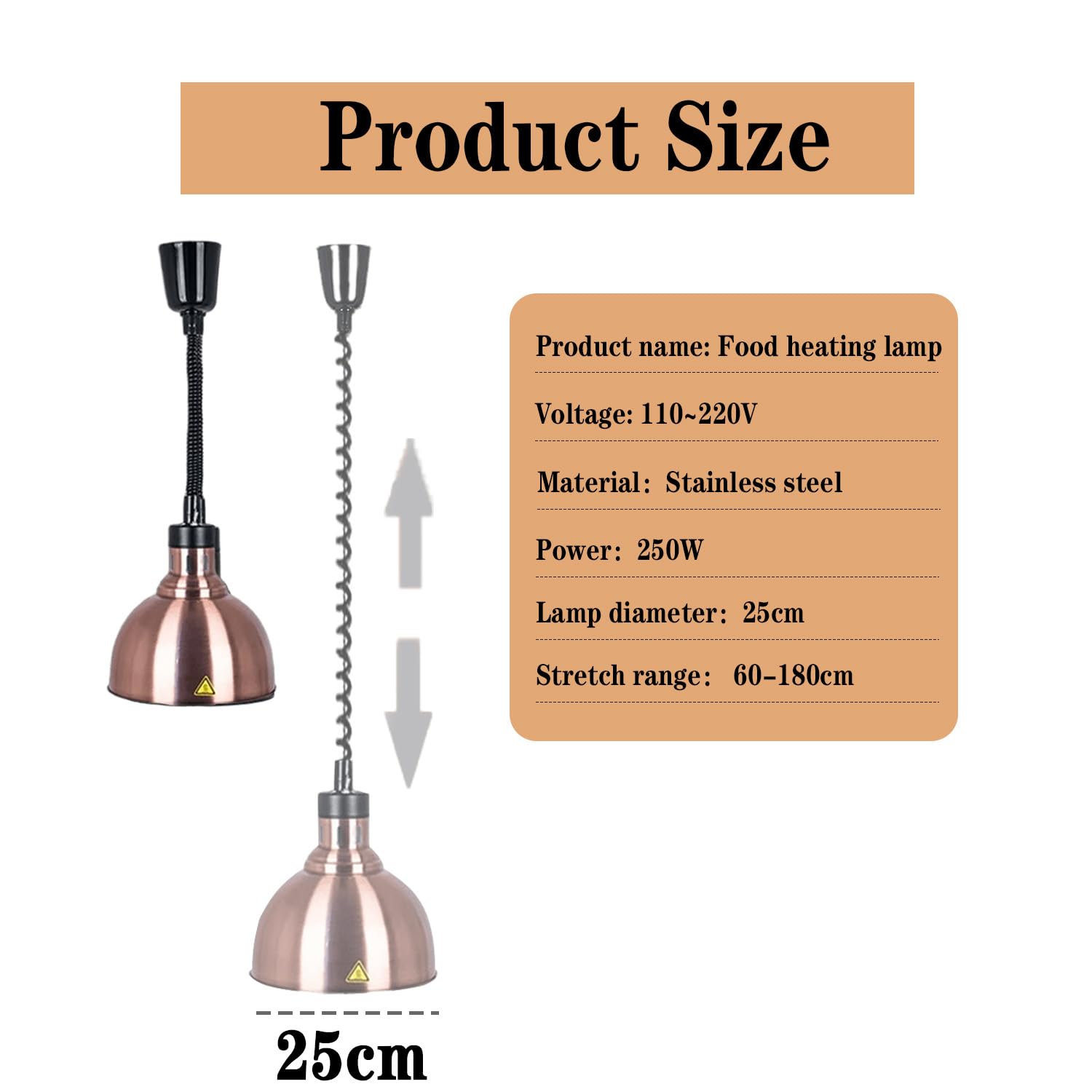 Lampada Riscaldante per Alimenti, Sospesa Lampade Scaldavivande Cucina Regolabile in Altezza, 250W Lampade Riscaldanti per Cucina a Buffet per Ristoranti, Hotel(Rame Rosso, 4 Pezzi)