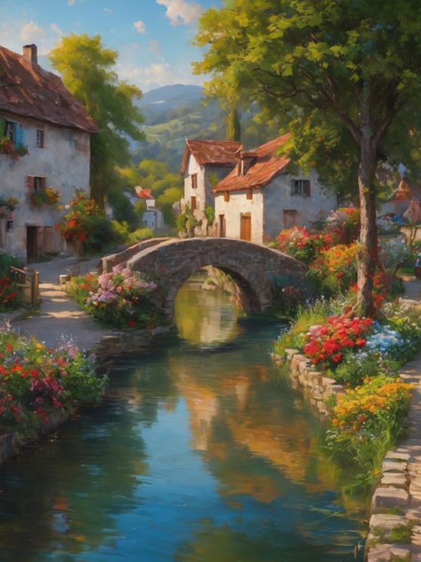 Mupmod DIY Paint by Numbers Landscape with Paint Brushes and Acrylic Painting Kit 12x16 Inch for Adults Beginner