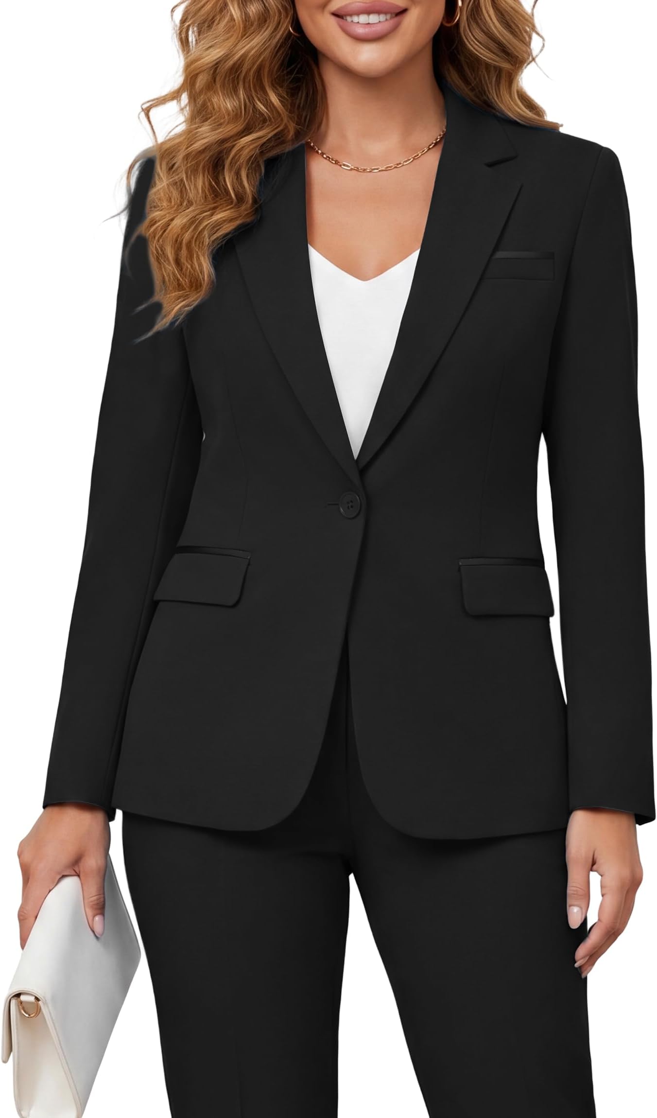 Women's 2 Piece Suit Notched Lapel One Button Slim Fit Business Office Work Tuxedo Blazer Pants Set
