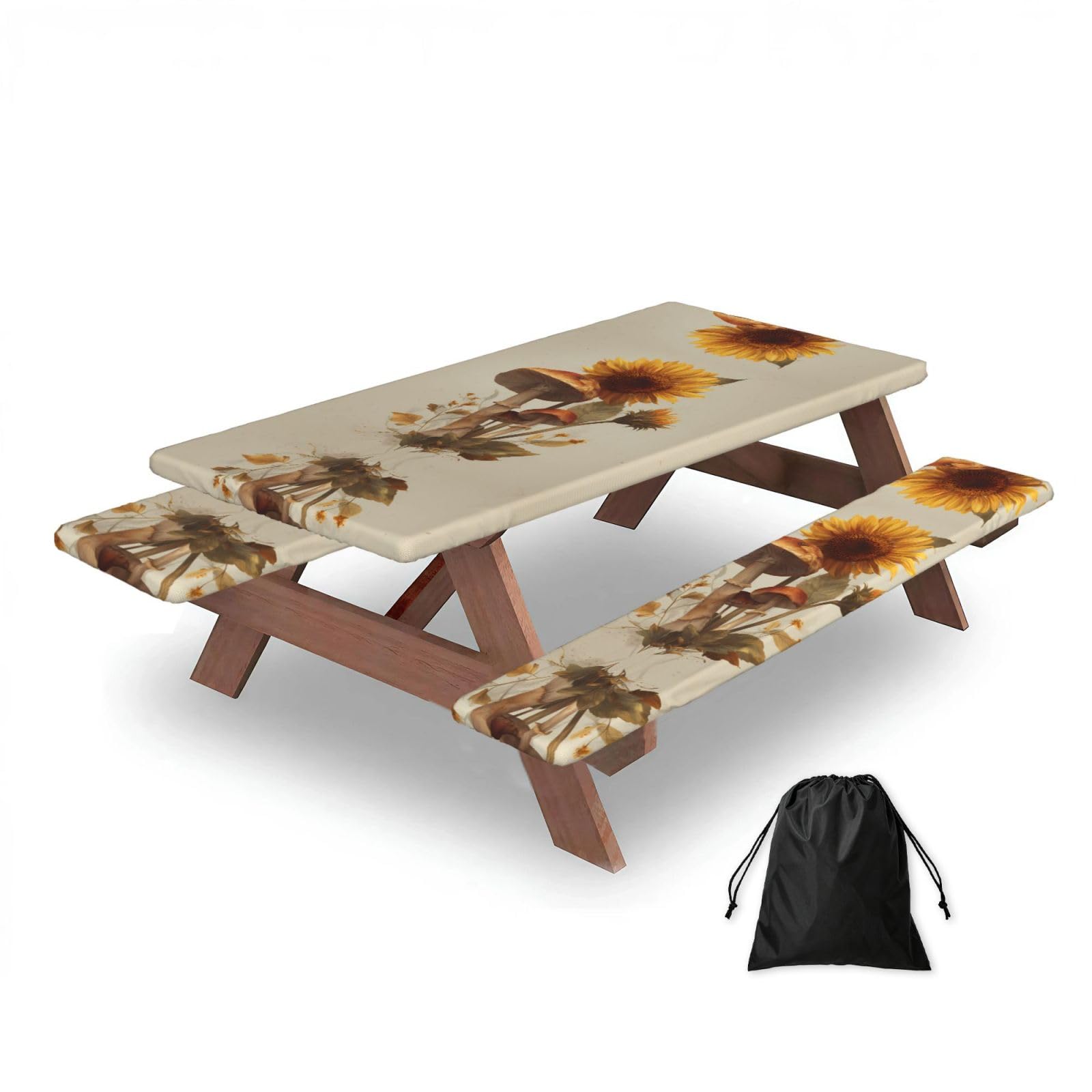Zqytgfdc Black Sunflower Mushrooms Rectangular Water-Repellent Picnic Tablecloths, Outdoor Camping, Picnic, Bbq