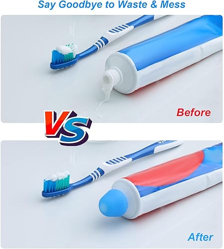 Miniatura 4 de Tnvee - Paquete de 6 tapas de pasta de dientes de silicona, dispensador de pasta de dientes reutilizable con cierre automático con caja organizadora