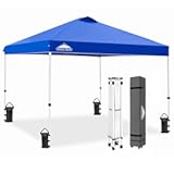 EAGLE PEAK Pop Up Canopy Tent with Wheeled Carry Bag&comma; 8 Stakes&comma; 4 Ropes&comma; 4 Weight Bags&comma; Easy Set Up Tent Canopy&comma; 10x10 ft&comma; 100sqft of Shade&comma; Blue