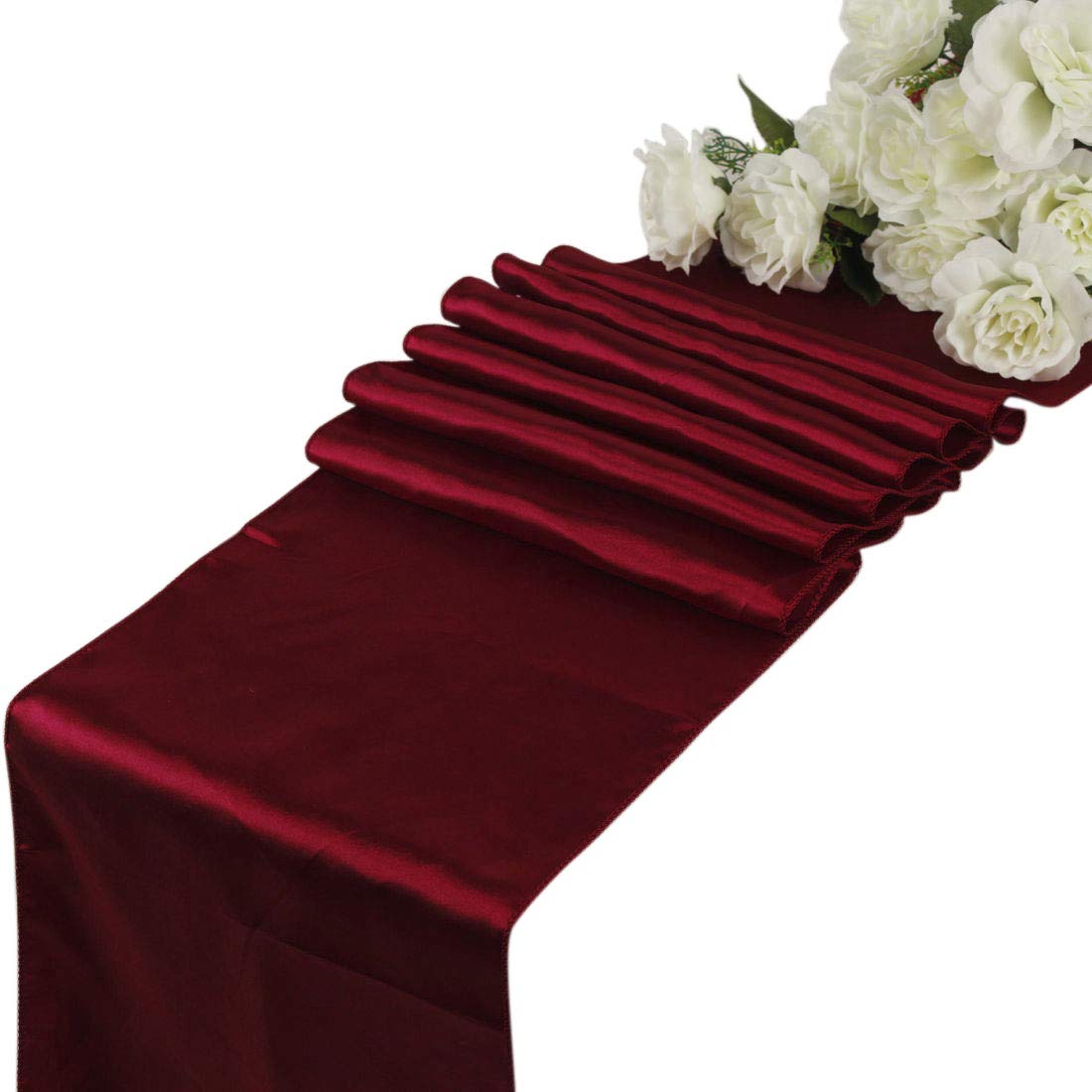 EDecor Pack of 15 Satin Table Runners for Wedding Party Event Banquet Dinning Table Decoration 12 X 108 Inch - Maroon