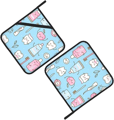 Miniatura 3 de Divertidos soportes para ollas de dientes para pasta de dientes, almohadillas calientes para cocina, juego de 2 agarraderas resistentes al calor,