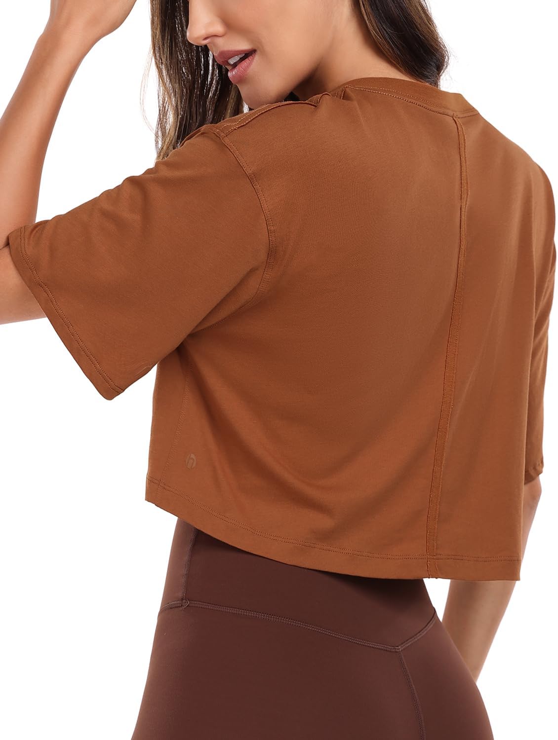 HeyNuts Pima Cotton Short Sleeve Workout Cropped Tops for Women Crew Neck Casual Basic Athletic Crop T-Shirt - Image 4