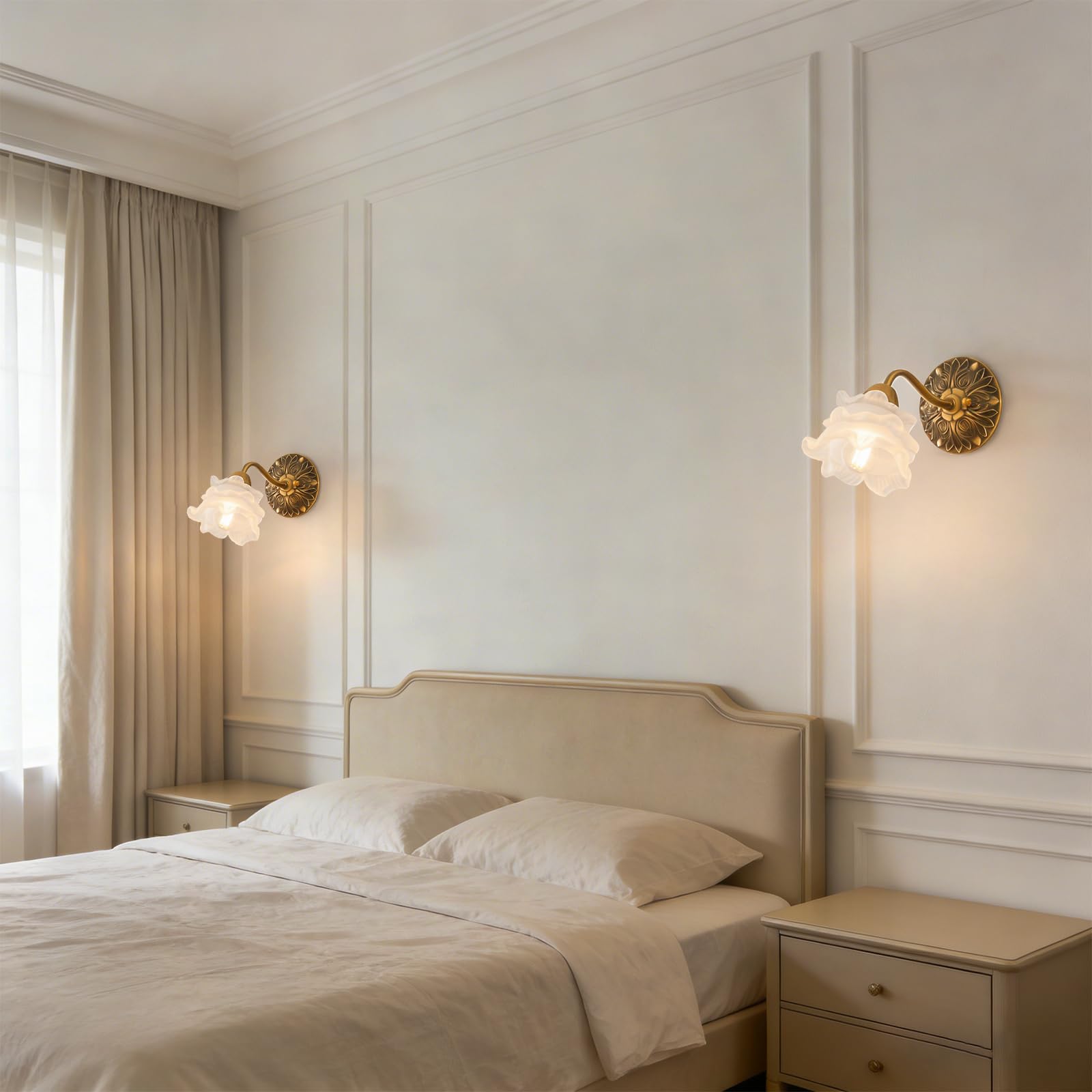 Lampa ścienna w stylu retro, w kształcie kwiatów, w stylu vintage, szklany klosz, E26, w stylu vintage, okablowana, do sypialni, łazienki (żarówki LED w zestawie)
