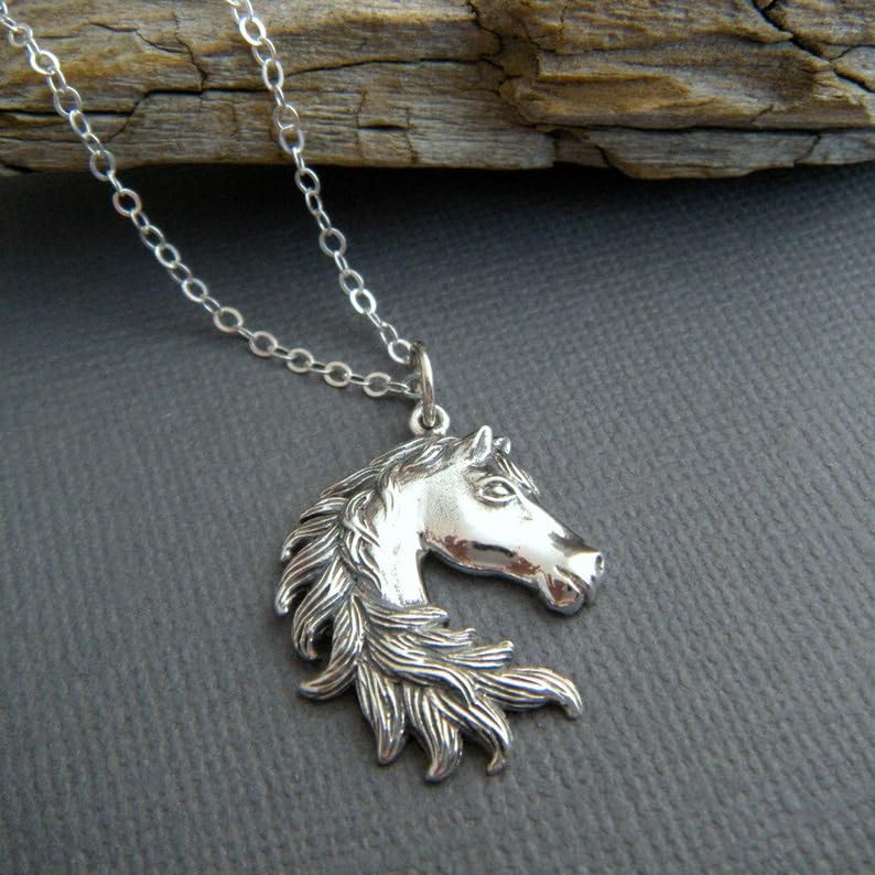 Collana con testa di cavallo in argento sterling 925, piccola criniera, orgoglio equestre, ciondolo realistico, regalo per amanti degli animali, semplice gioiello equino | con catena da 18 pollici