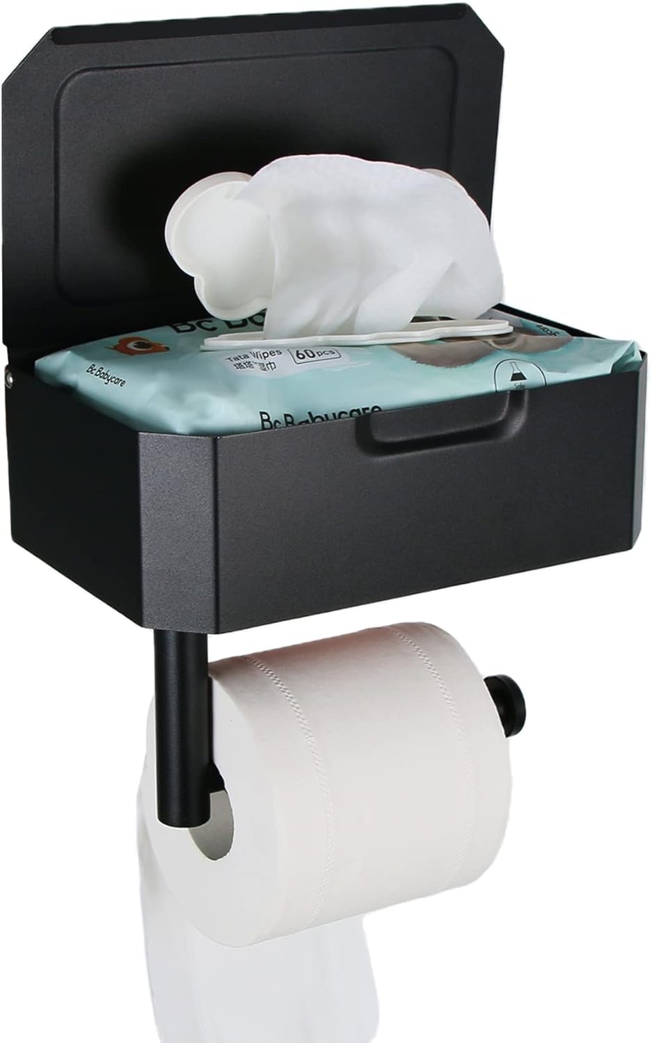 NANDSQ Toilet Paper Holder with Shelf, Black Toilet Paper