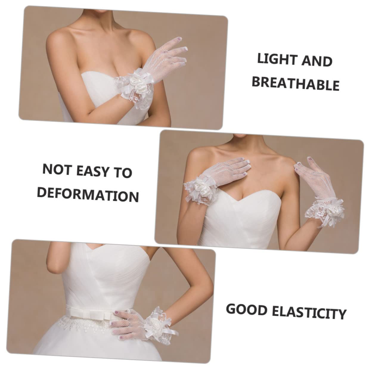 Abaodam Guantes de Boda de Encaje Floral Alta Elasticidad para Novia Eventos Elegantes