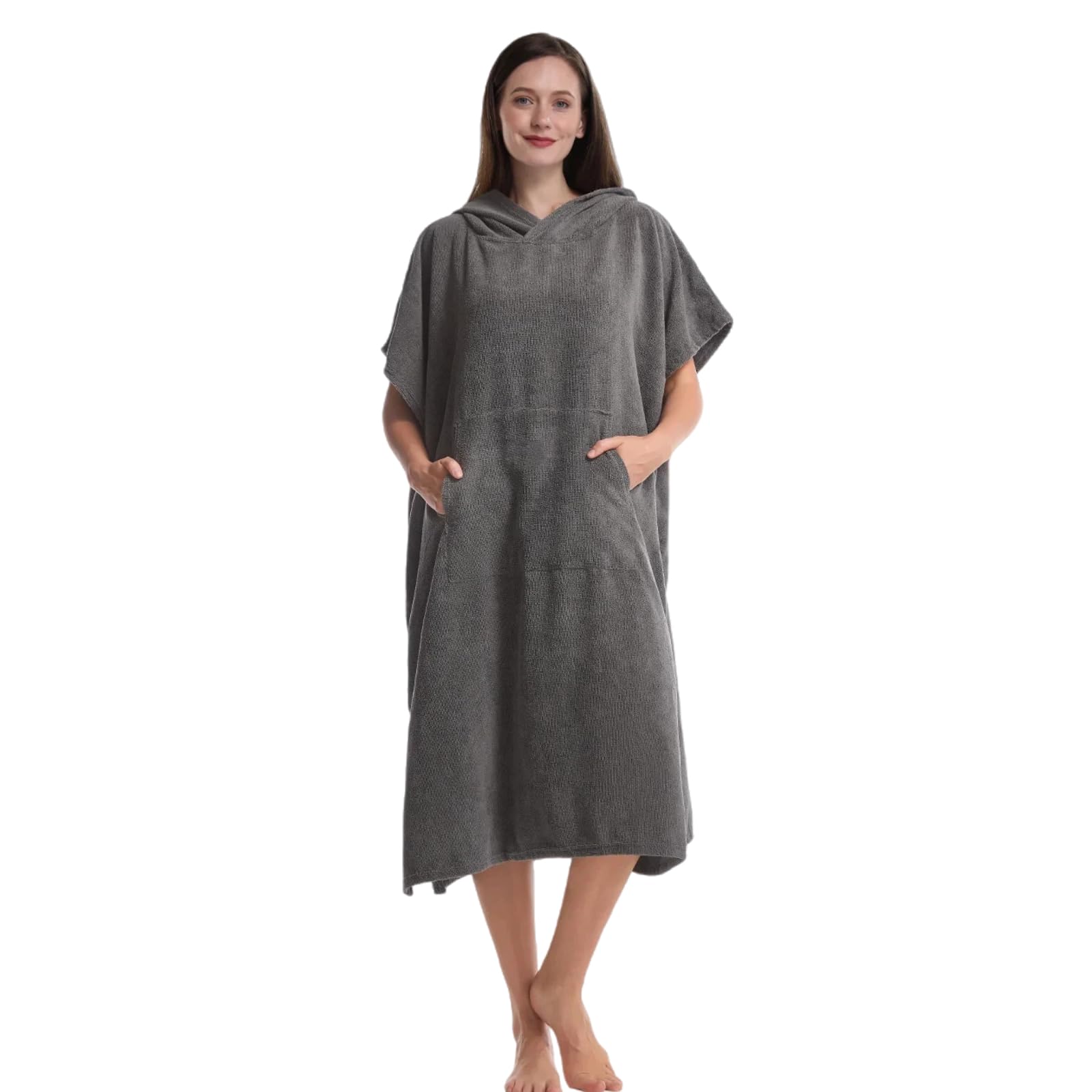 Surf-Poncho-Robe Handtuch, Mikrofaser-Bademantel-Ponchos Surfer-Robe zum Surfen Schwimmen Tauchstrand(110x85cm,Grau)