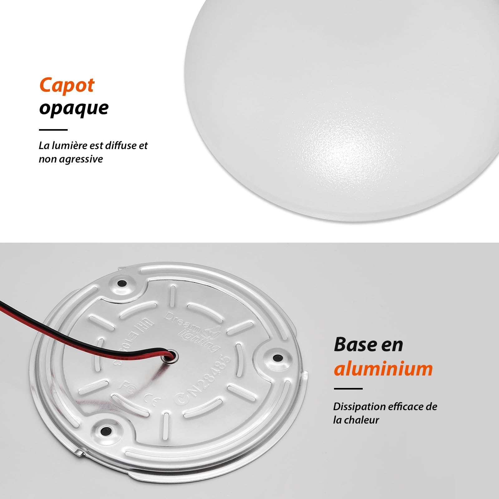 Dream Lighting Éclairage LED pour Caravane Blanc Chaud 3000K Plafonnier 12v Intérieur Camping Car RV 114mm Ronde Set de 2