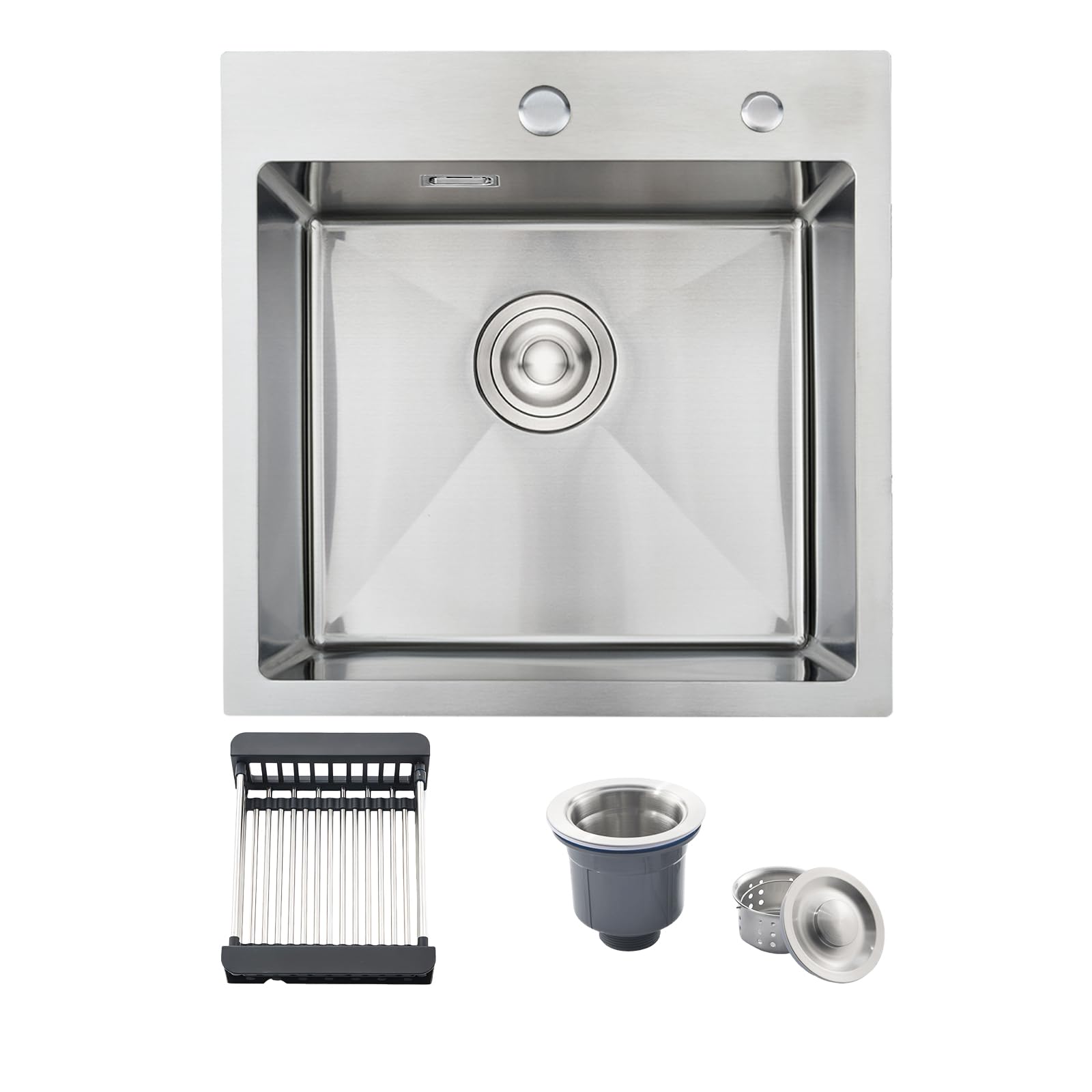 50x50cm Stainless Steel Kitchen Sink with Pull-Out Drainer Basket, Brushed