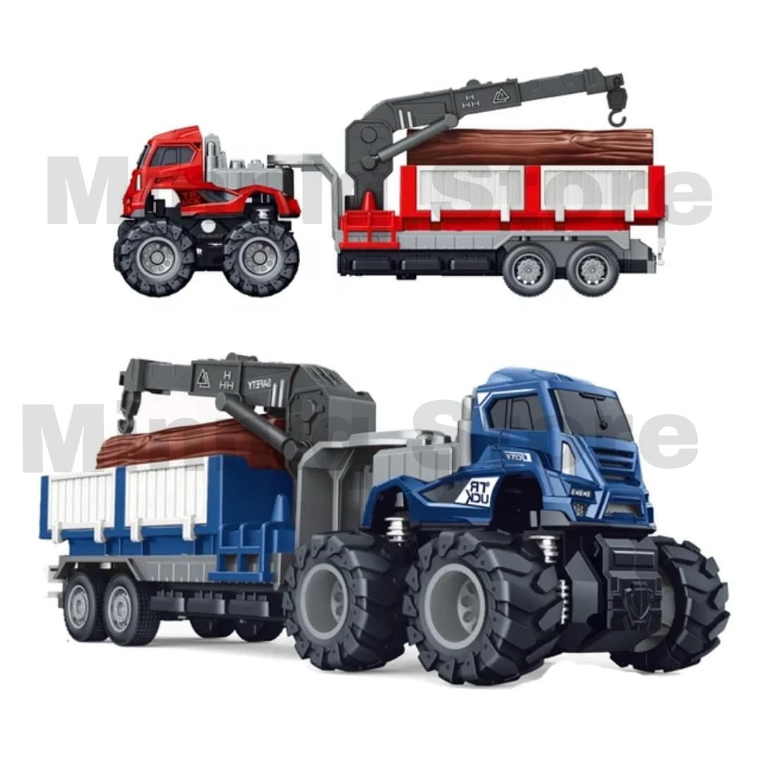 Advisian store 1:43 4WD Diecast Sanitation Garbage Truck Toys with Friction Powered Car Vehicle Toy Gifts for Kids (4 Design Truck = Sent Any 1 Design Truck) (Car & Wooden Transport Truck) 3