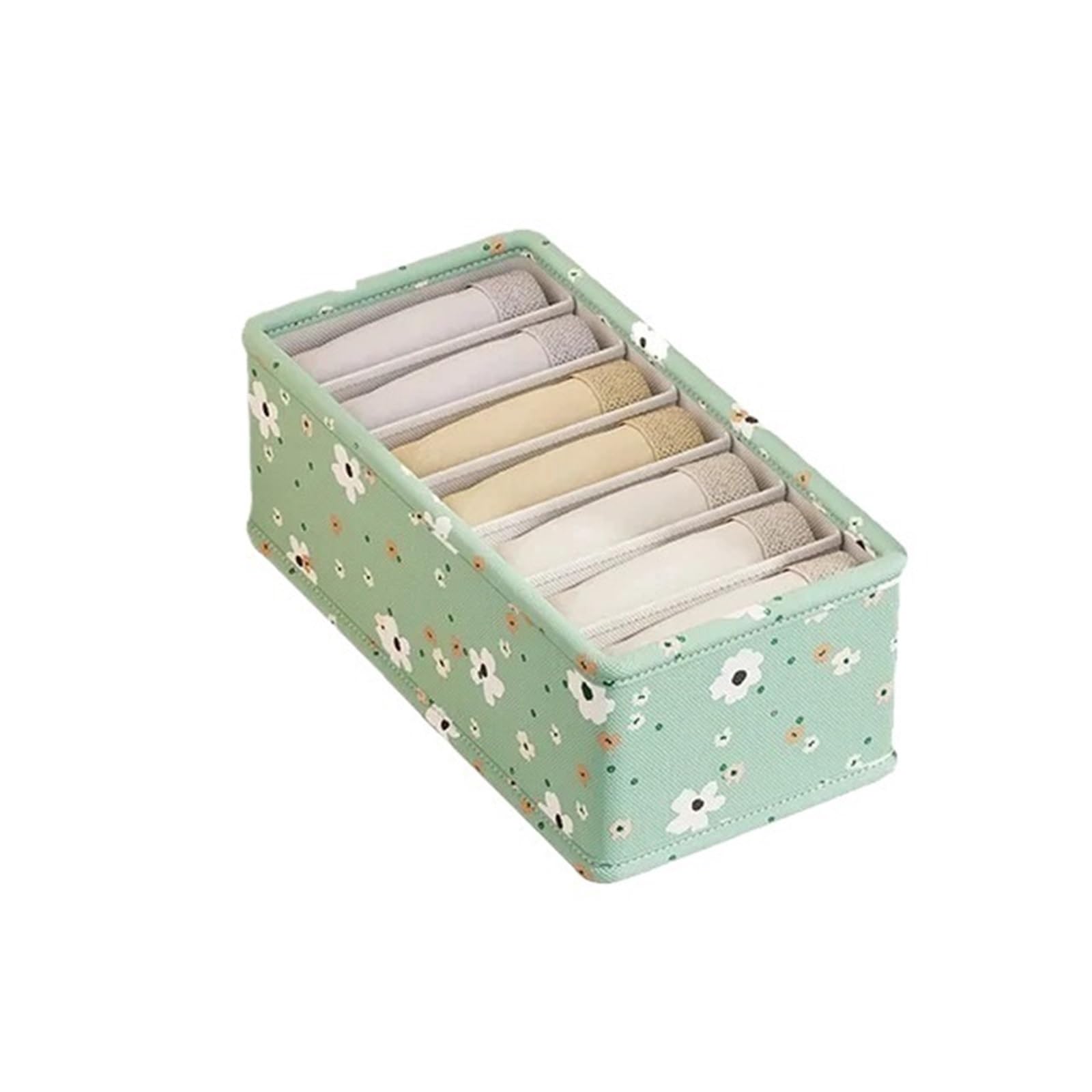 ATEUXOL Drawer Organizer for Clothes Underwear Cabinet Drawer Organizer Socks Clothing Storage Box(Green-7 grids)