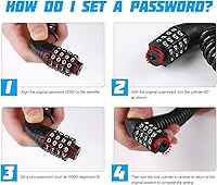 Vista 3 de HZEL Cerradura para casco de motocicleta, cerradura retráctil de cable de bicicleta pequeña con código de combinación de 4 dígitos, accesorios