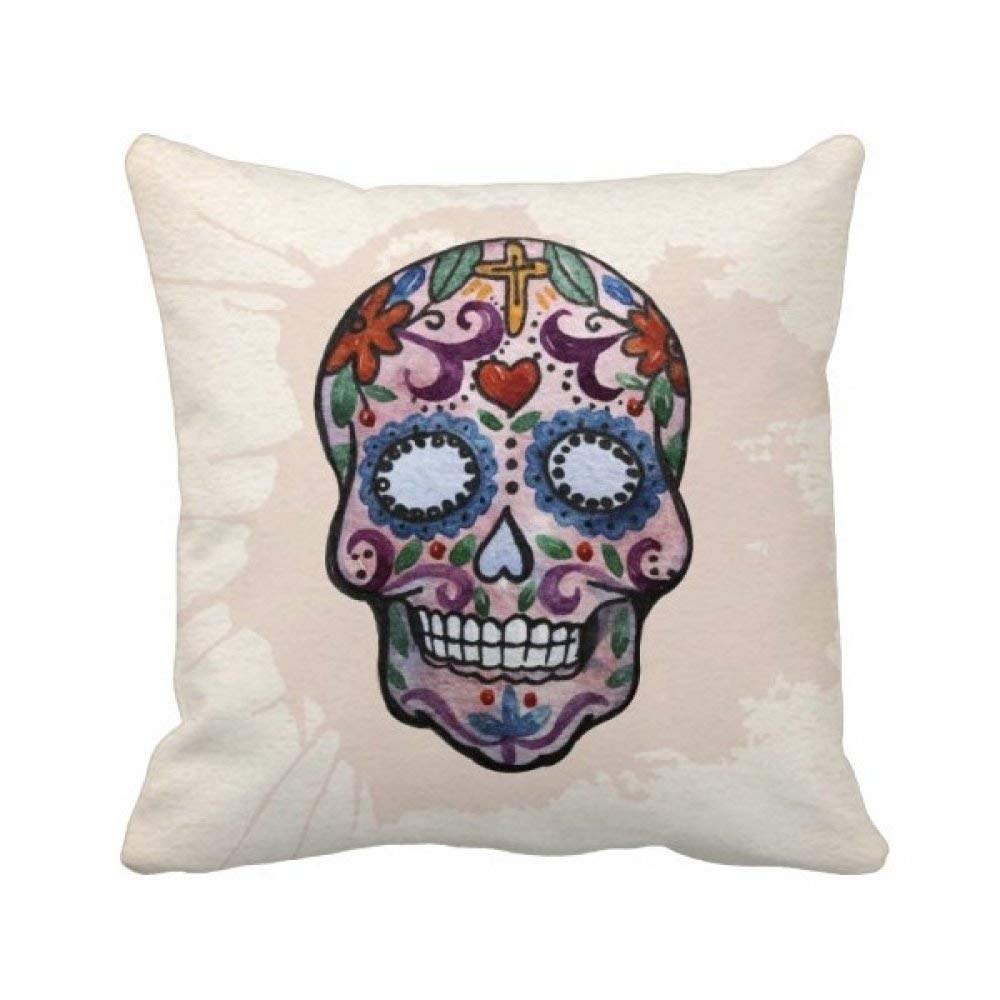Housse de coussin violette motif tête de mort mexicaine 45x45 cm