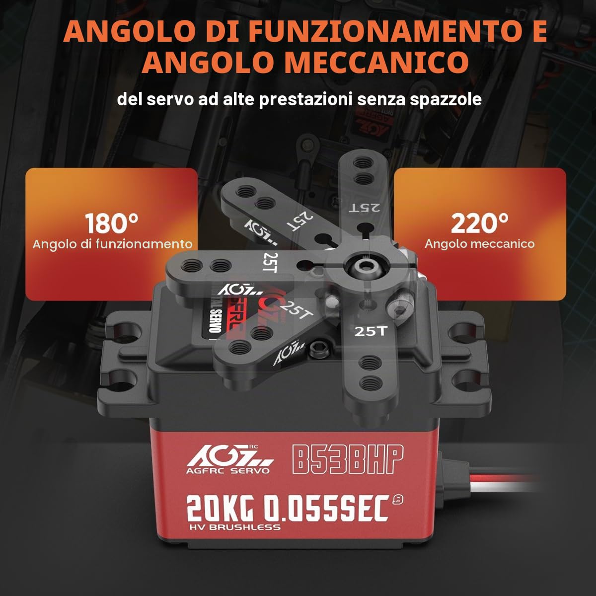 AGFRC Sterzo senza spazzole ad alta velocità RC-Servo-Motor - Servo digitale 0.055s con ingranaggio in metallo per cingoli per auto 1/10 RC (B53BHP V2)