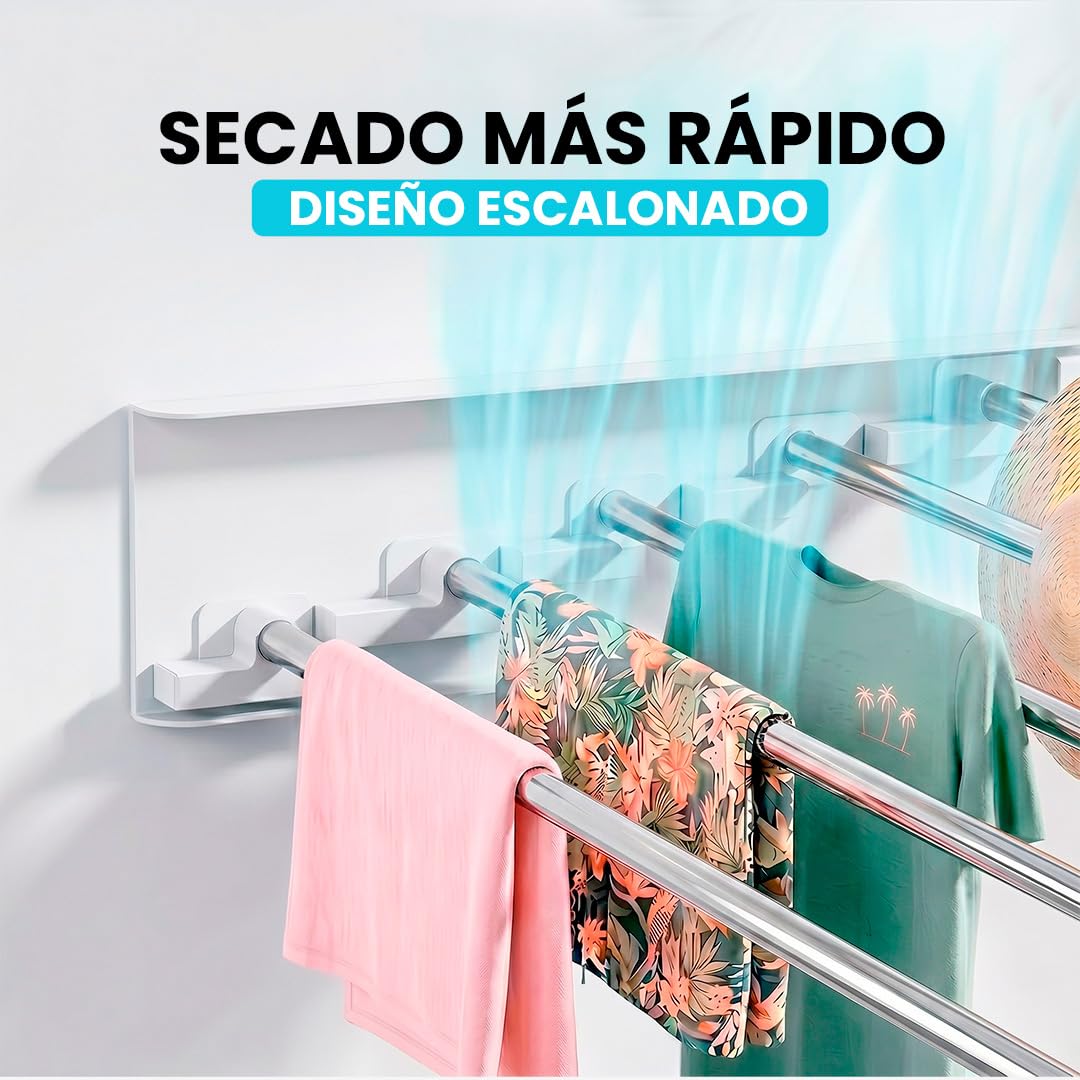 Marctani Tendedero Extensible Pared Ahorra Espacio - Tendederos Plegables ANTIOXIDANTES Interior o Exterior - Tendal Plegable Resistente 24 Pinzas - Tenderete de Ropa (Blanco, 120 CM)