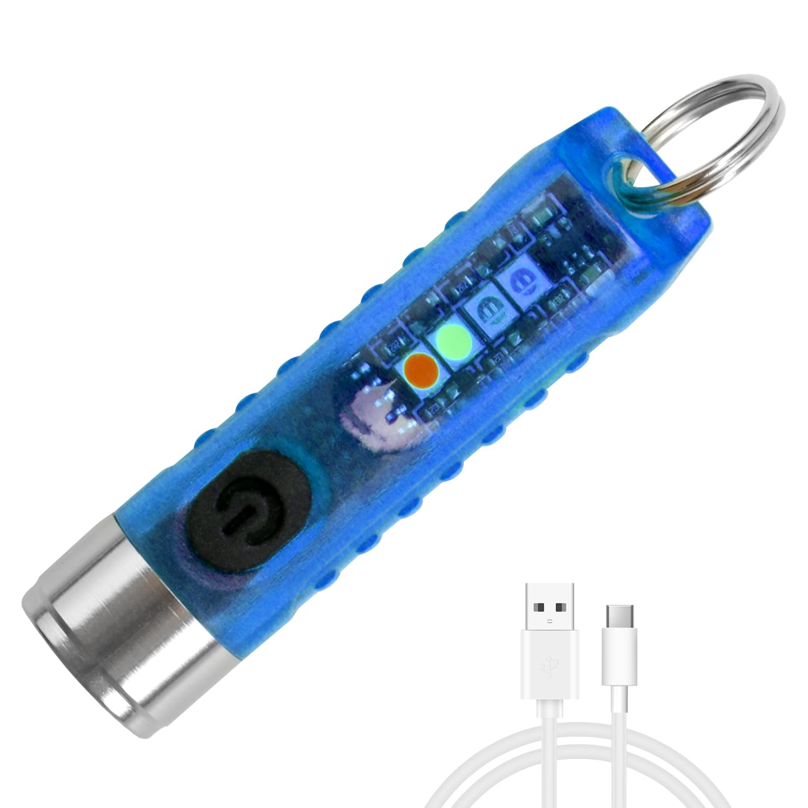 Mini Torch LED Super Bright 400LM USB-C LED Rechargeable Pocket Keychain Torch with UV Red Blue Light IP65 Waterproof 6 Modes Keyring Flashlight with Magnet for Night Camping (Blue)