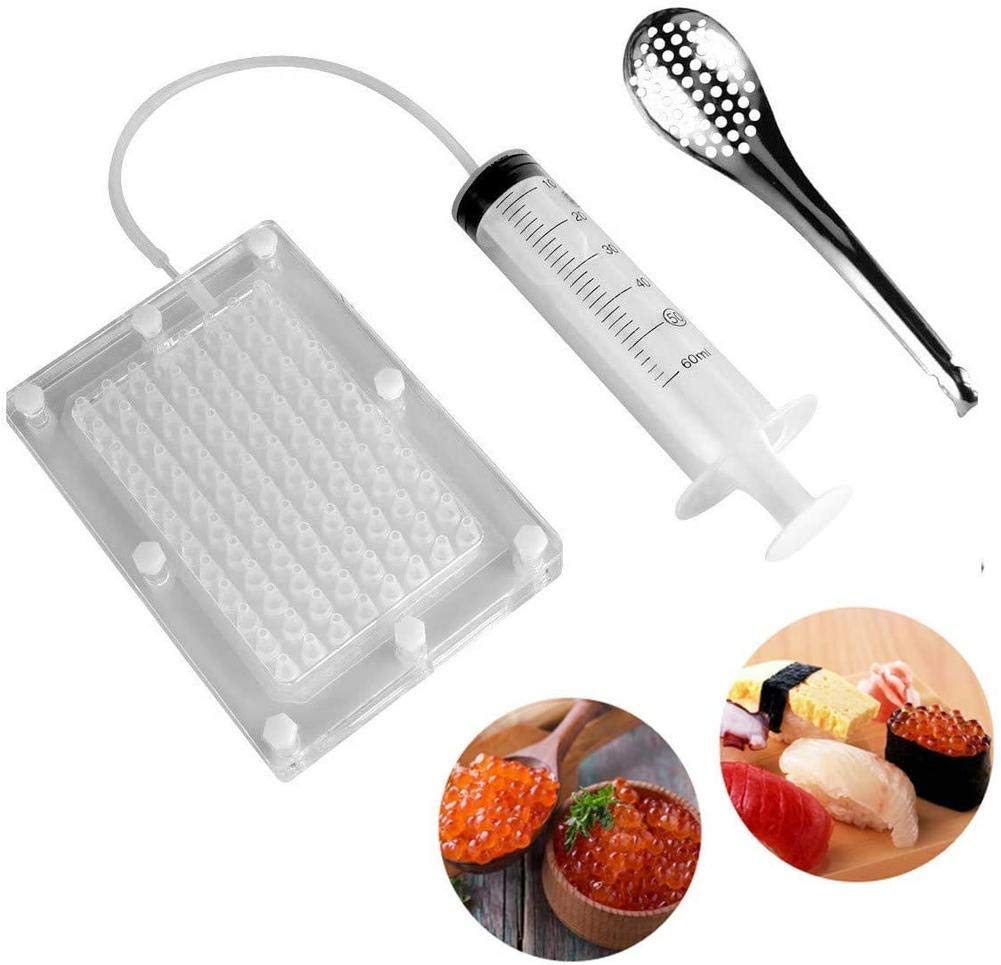 MZH Caviar Maker Box Spherification Dropper | Molecular Gastronomy Kit | 96 Holes Roe Sauce Dispenser Strainer Tools
