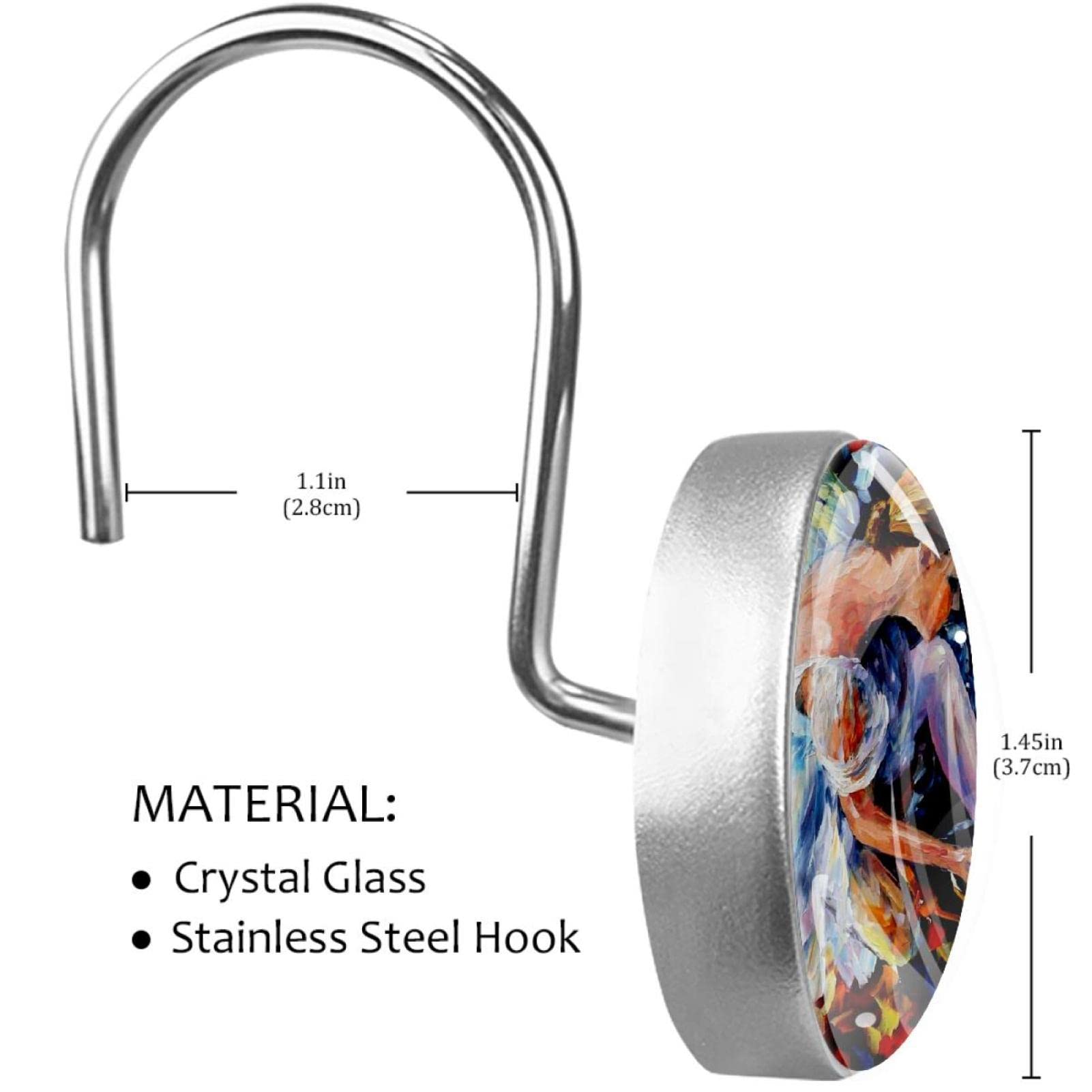 12 Ganci Doppi Per Tenda Doccia In Acciaio Inox Con Cristalli Colorati – Antiruggine