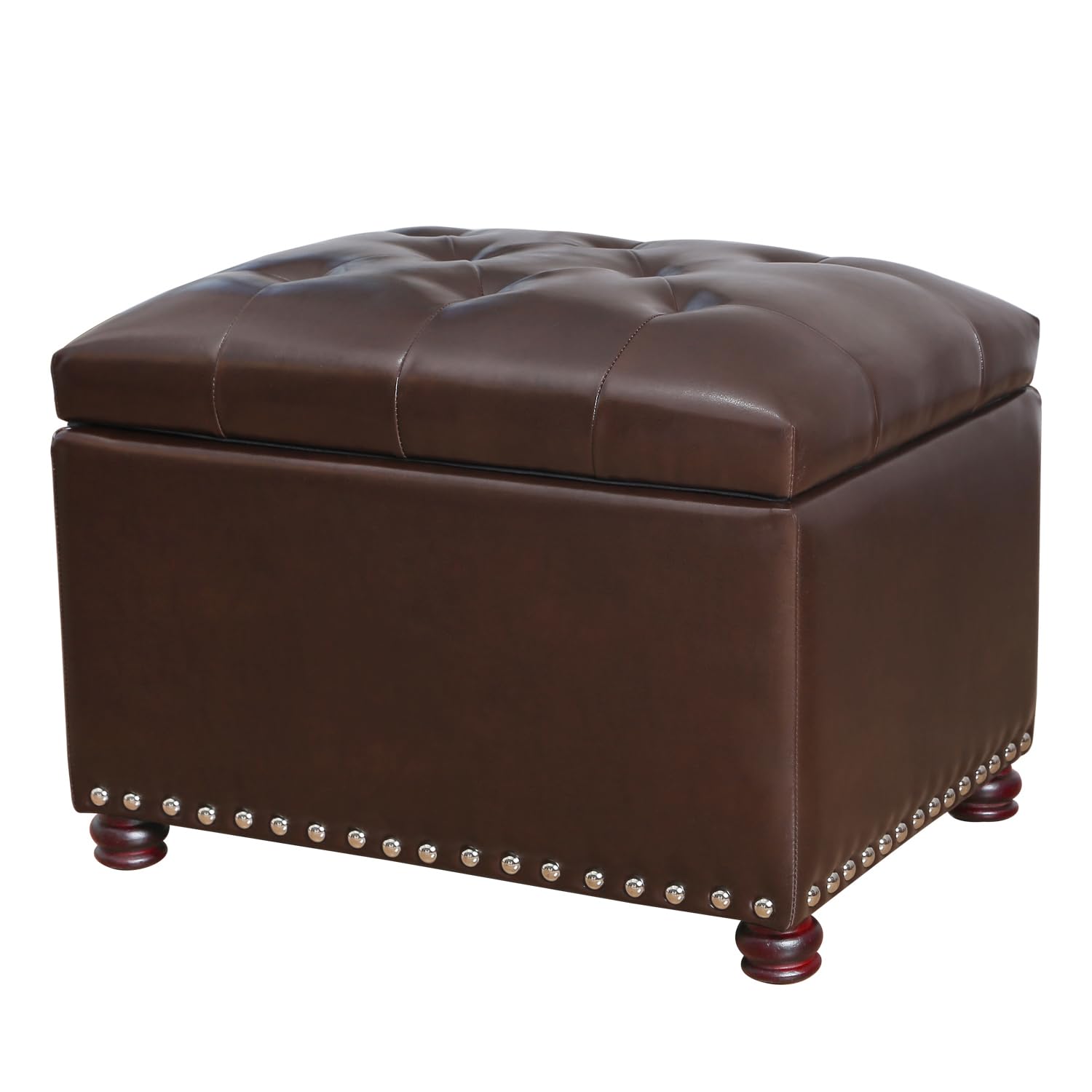 Furnistar 24 Inch Storage Ottoman Leather Bench Foot Rest Stool for Bedroom Living Room,Brown
