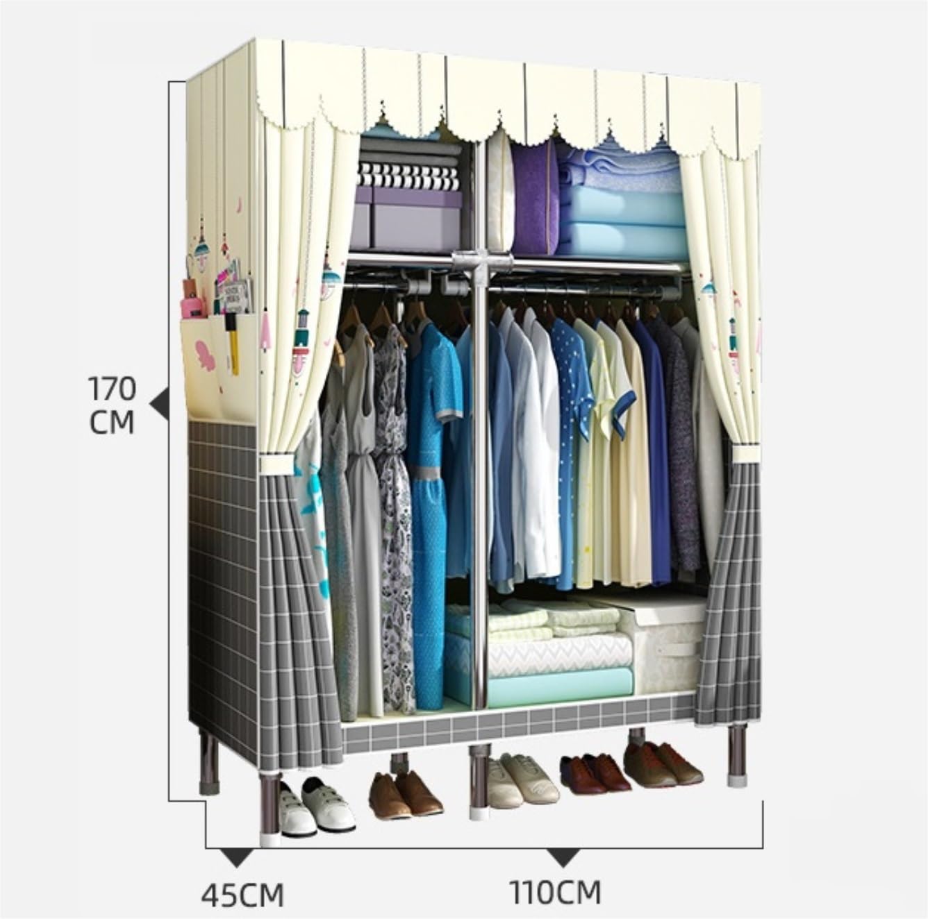 Wardrobe Closet Schrank Tragbarer Kleiderschrank Für Aufhängen Von Kleidung, Aufbewahrungsregale Für Schlafzimmer, Langlebig Closet Aufbewahrungsschrank(110 * 45 * 170cm)