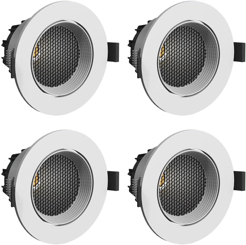 3000K/4000K/6000K Dimmable Spotlight, 10W LED Recessed Downlight, Anti-Glare Ceiling Light with Driver, White Round Lighting Fixture for Corridor Hallway Living Room 4 Pcs