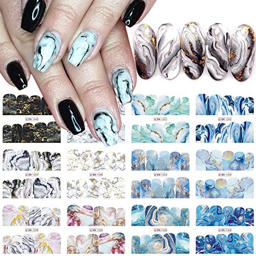 12 Sheets Marble Nail Art Stickers for Acrylic Nails Water Transfer Decals for Women Nail Art Design Sticker Manicure Tips Wraps Decorations Kit Nail Art Supplies
