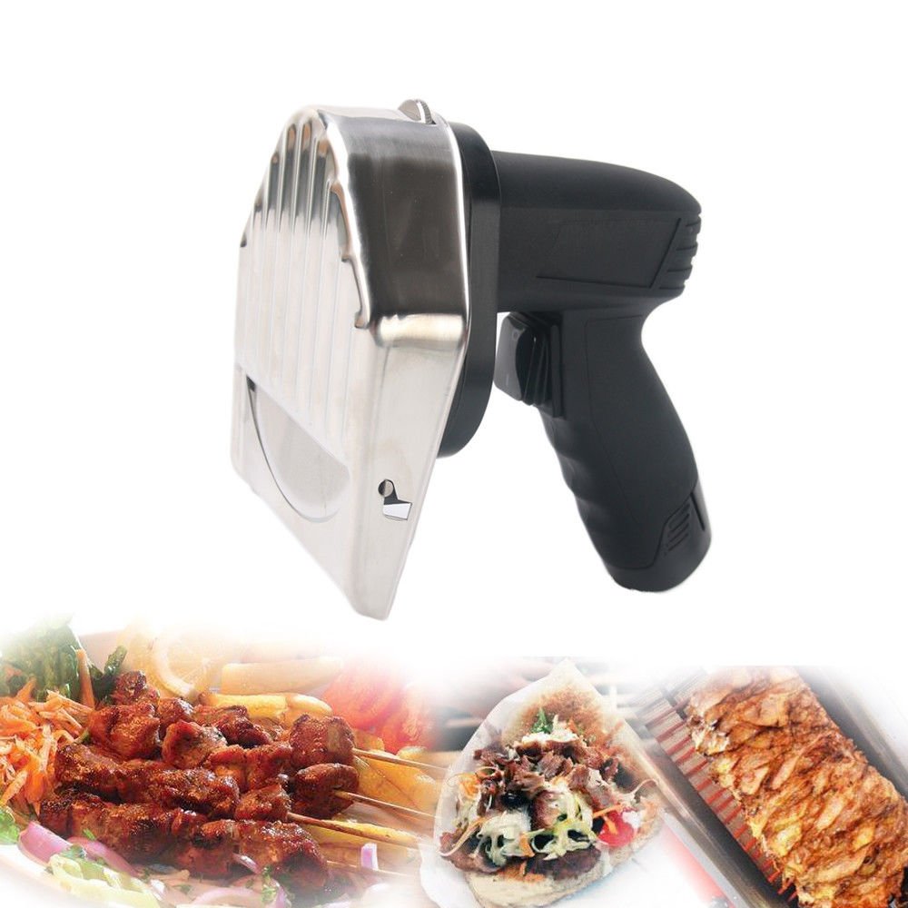 LiBai Doner Kebab Commercial Gyros Knife Electric Shawarma Machine 110V Battery Type Gyro Cutter Slicer Sliced Meat with 2 blades